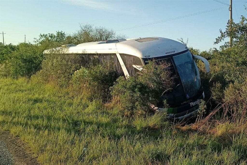 Ônibus sai da pista na BR-290 em São Gabriel