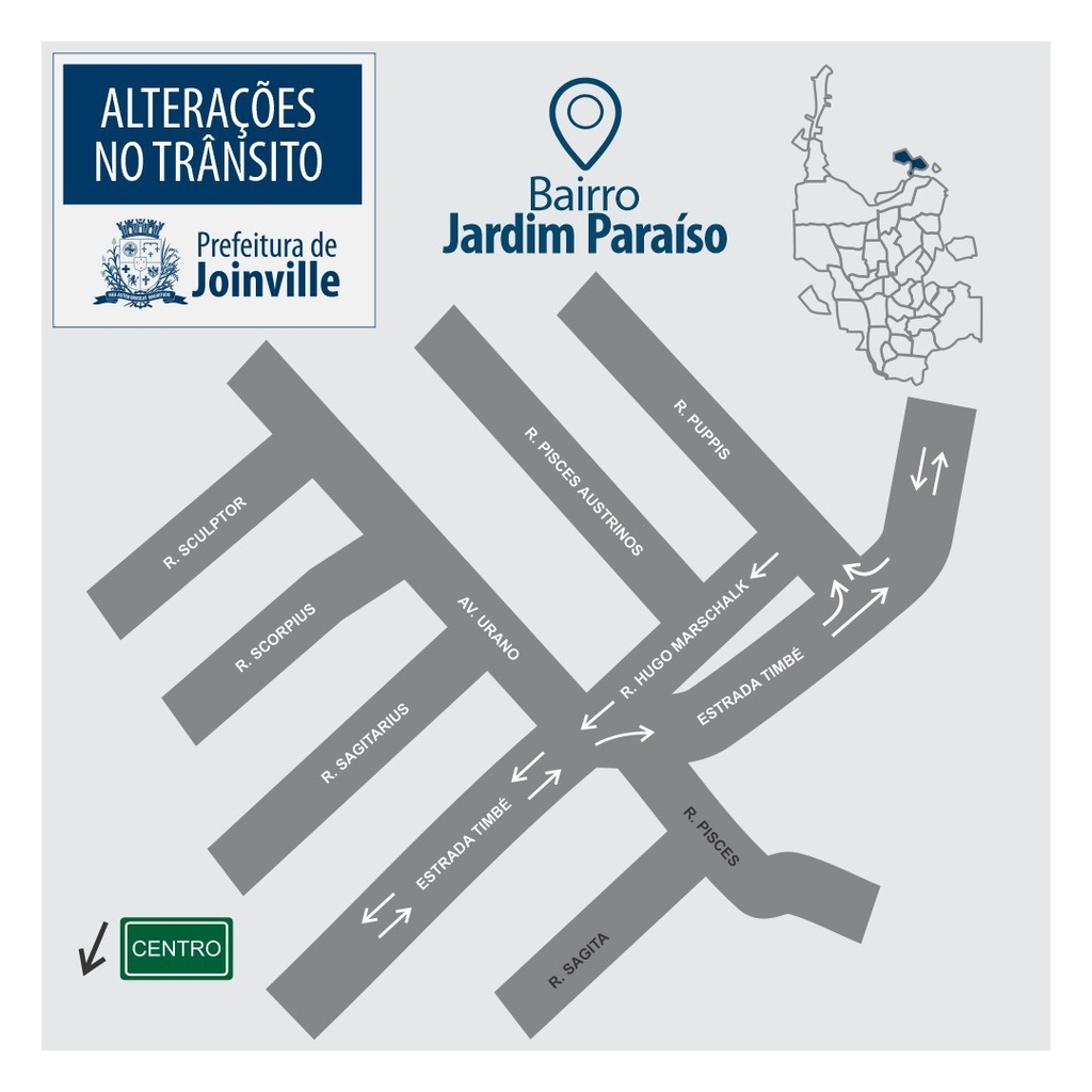 Prefeitura realiza alterações no sentido em trechos de vias do bairro Jardim Paraíso