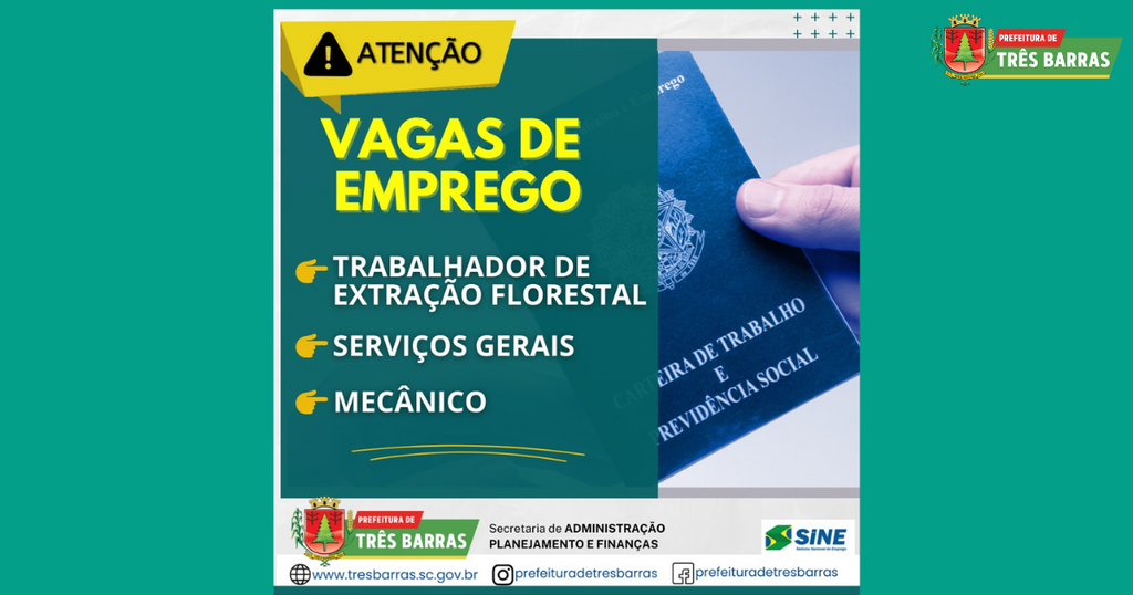 SINE DE TRÊS BARRAS INTERMEDIA A CONTRATAÇÃO DE 22 PROFISSIONAIS PARA TRÊS CARGOS