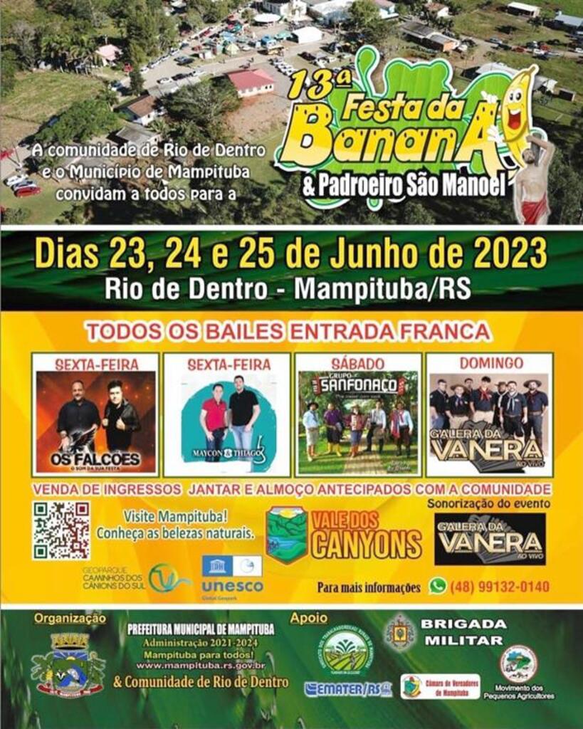 MAMPITUBA CELEBRA A 13ª FESTA MUNICIPAL DA 
BANANA & PADROEIRO SÃO MANOEL EM RIO DE DENTRO