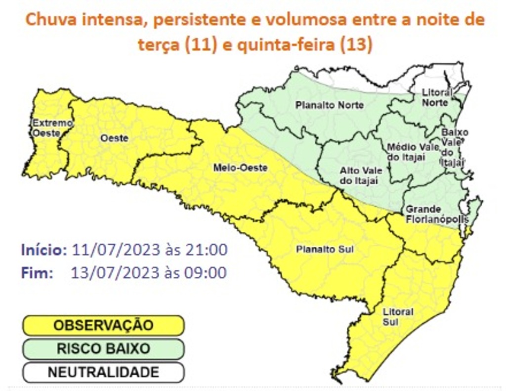 Aviso Meteorológico: Santa Catarina terá grande volume de chuva na próxima semana