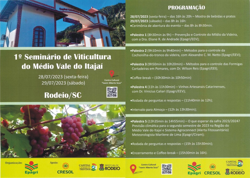 1º SEMINÁRIO DE VITICULTURA DO MÉDIO VALE DO ITAJAÍ EM RODEIO!