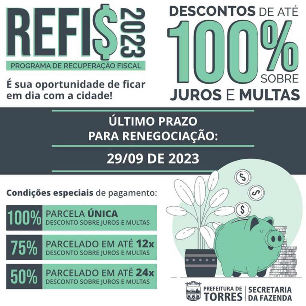 TORRES: DÍVIDAS NA PREFEITURA TÊM DESCONTOS DE ATÉ 100% EM JUROS E MULTAS ATÉ 29 DE SETEMBRO
