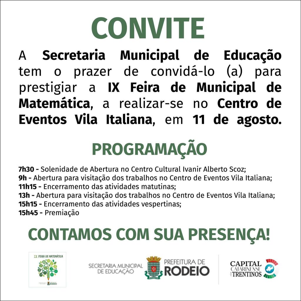 VENHA PRESTIGIAR A IX FEIRA DE MATEMÁTICA QUE ACONTECE NESTA SEXTA-FEIRA (11/08)