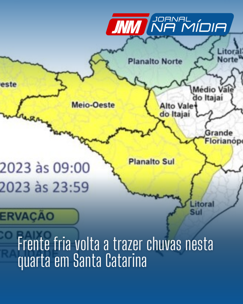 Frente fria volta a trazer chuvas nesta quarta em Santa Catarina