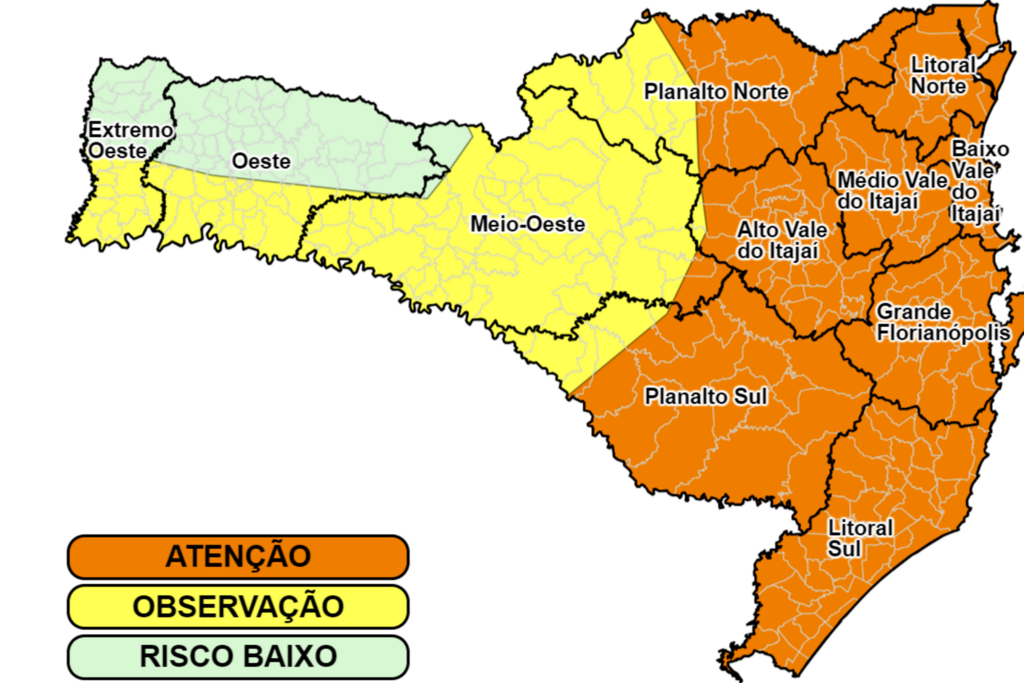 Defesa Civil emite aviso para risco de temporais ao longo de quinta e sexta-feira