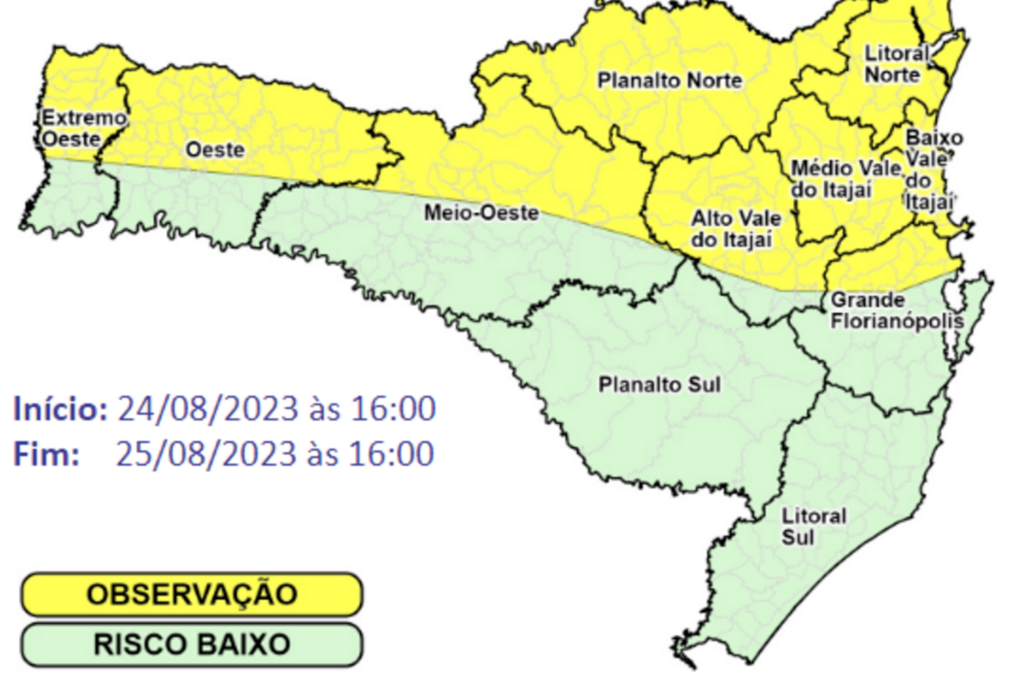 Defesa Civil alerta sobre declínio acentuado das temperaturas entre a tarde de quinta e sexta-feira