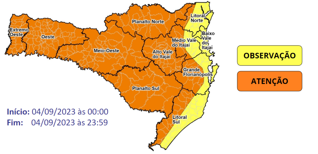 Fortes rajadas de vento devem atingir SC nesta segunda-feira