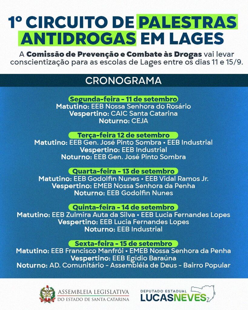 Circuito de Palestras da Assembleia Legislativa Combate o Consumo de Drogas em Lages