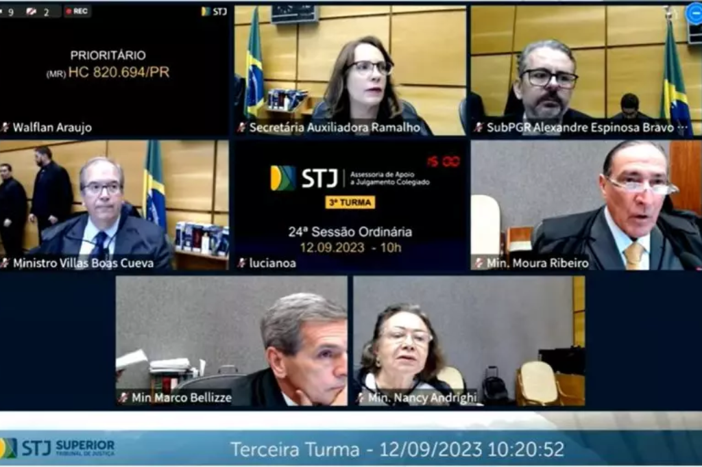  - Ministros do STJ durante sessão que criticaram decisões judiciais em SC e PR – Foto: Reprodução/STJ/ND