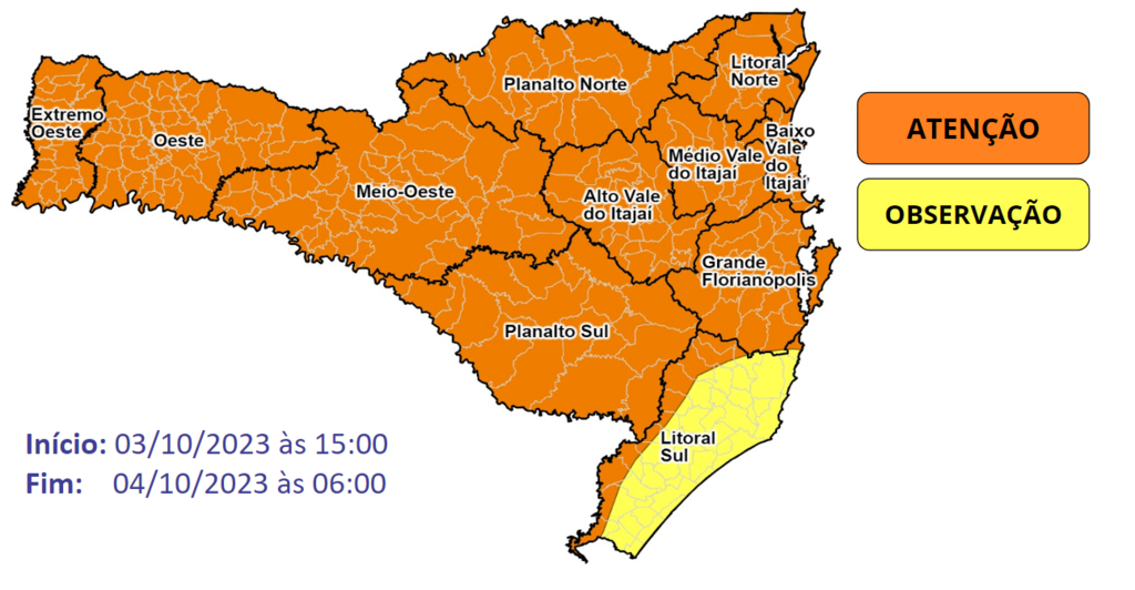 Defesa Civil alerta para a possibilidade de temporais entre terça e quarta-feira