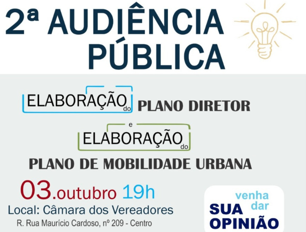 Segunda Audiência Pública do Plano Diretor será nesta terça-feira