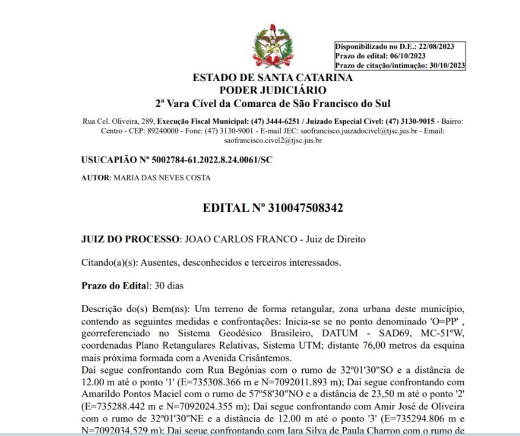 PUBLICAÇÃO LEGAL EDITAL DE USUCAPIÃO