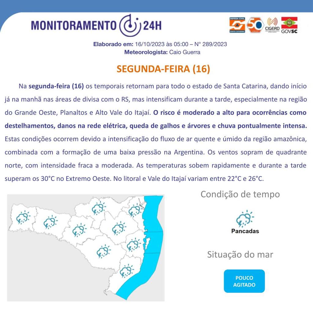 Previsão para os próximos 5 dias (16/10)