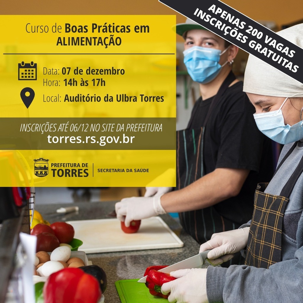 VIGILÂNCIA SANITÁRIA VAI OFERECER CURSO DE BOAS PRÁTICAS NA ALIMENTAÇÃO PARA PROFISSIONAIS DE TORRES EM DEZEMBRO