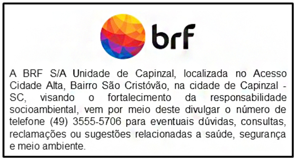 BRF unidade de Capinzal comunica