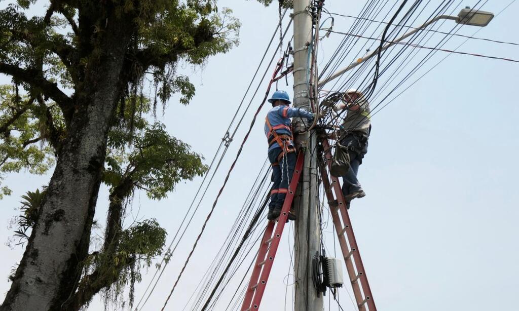 Mais de 4 toneladas de fiação sem uso são removidas de postes em três ruas de Joinville