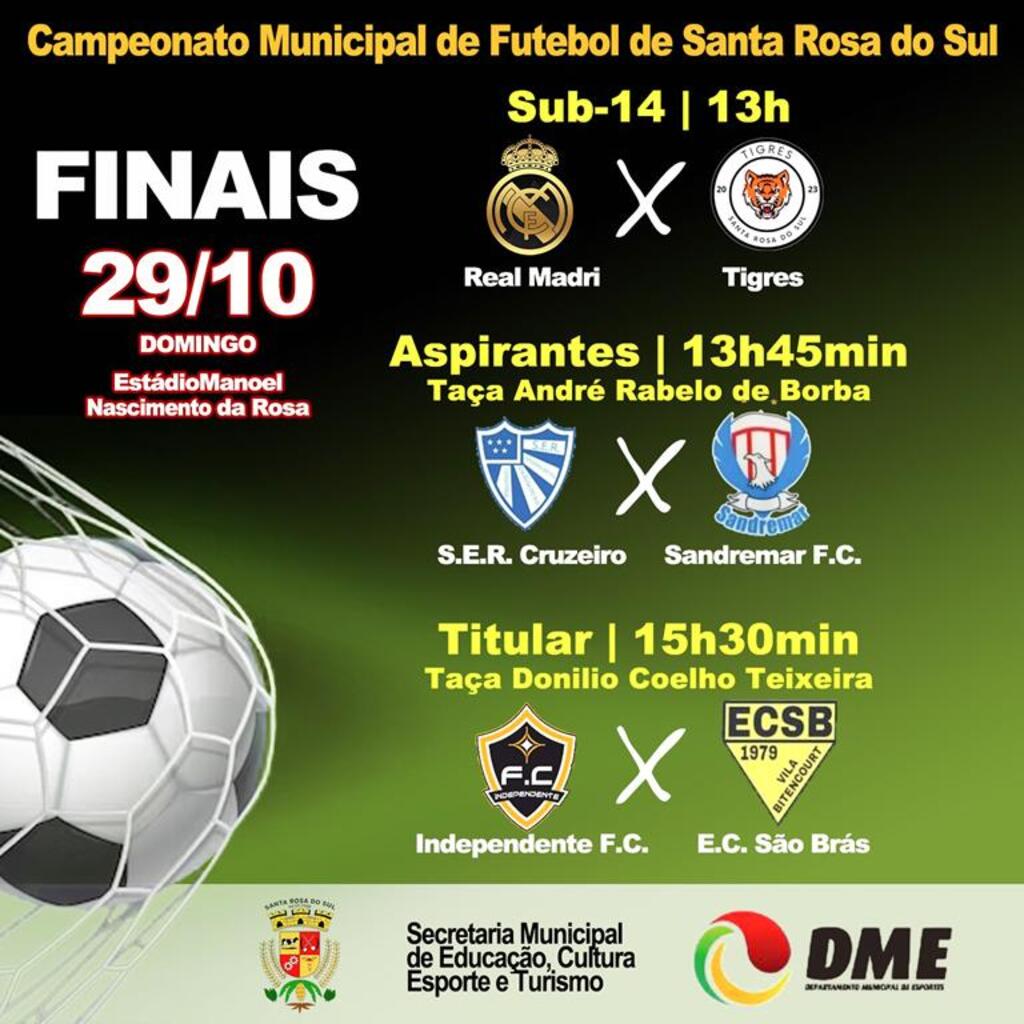 DOMINGO (29) ACONTECEM AS FINAIS DO CAMPEONATO DE FUTEBOL DE SANTA ROSA DO SUL