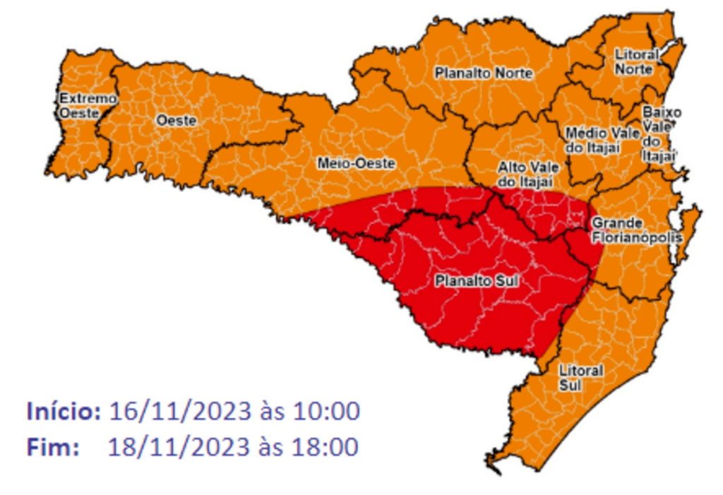 Defesa Civil alerta para temporais e chuva volumosa entre a quinta  e o sábado