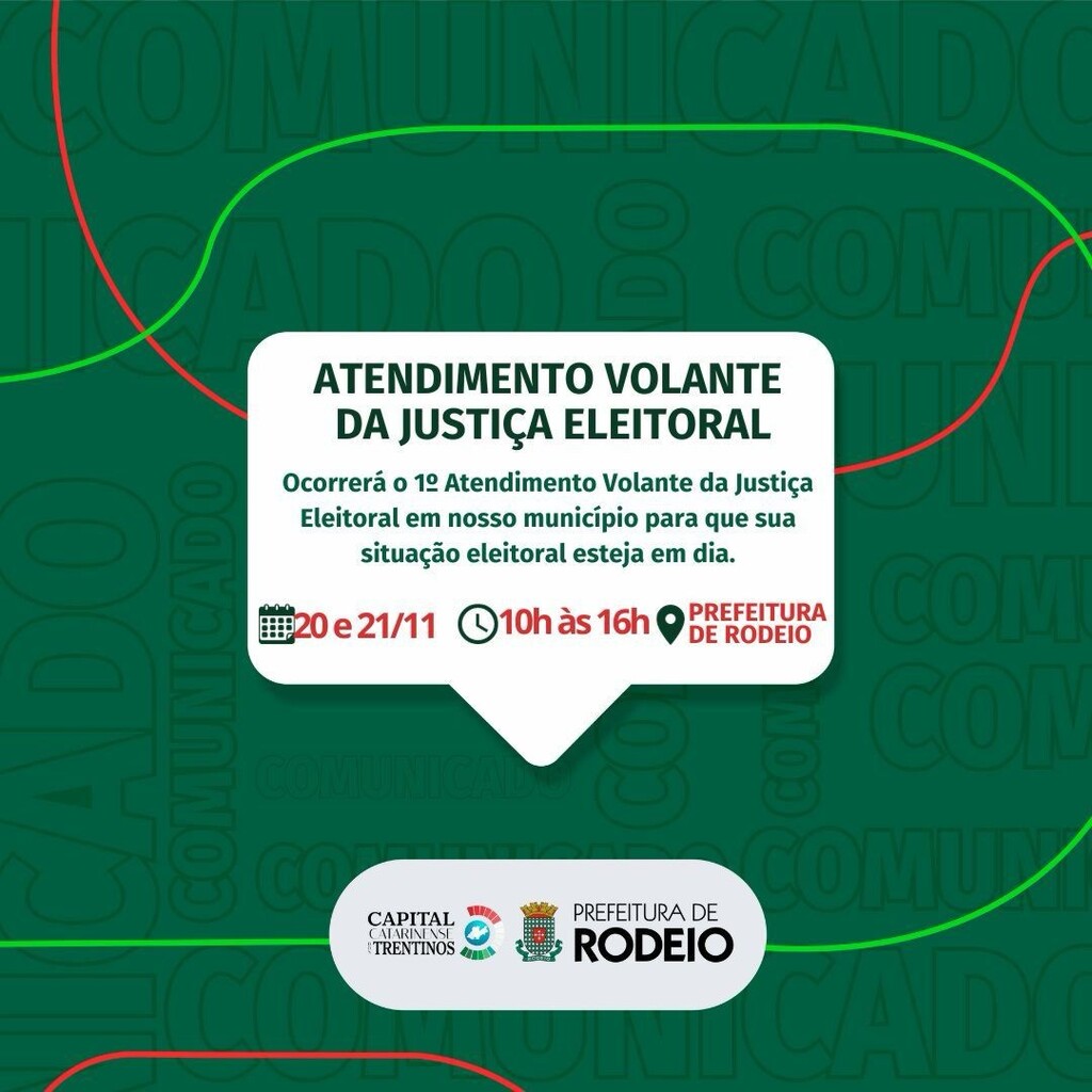ATENDIMENTO VOLANTE DA JUSTIÇA ELEITORAL COMEÇA HOJE NO MUNICÍPIO A PARTIR DAS 10 HORAS, REGULARIZE SUA SITUAÇÃO ELEITORAL