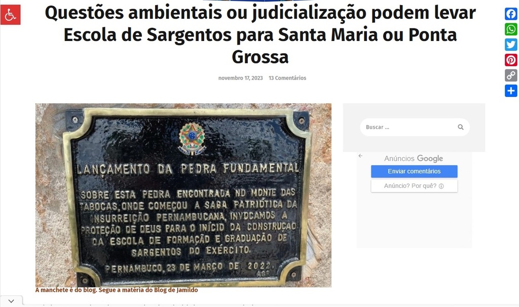 Reprodução - Site de Pernambuco falou de risco de a ESA não sair na Grande Recife