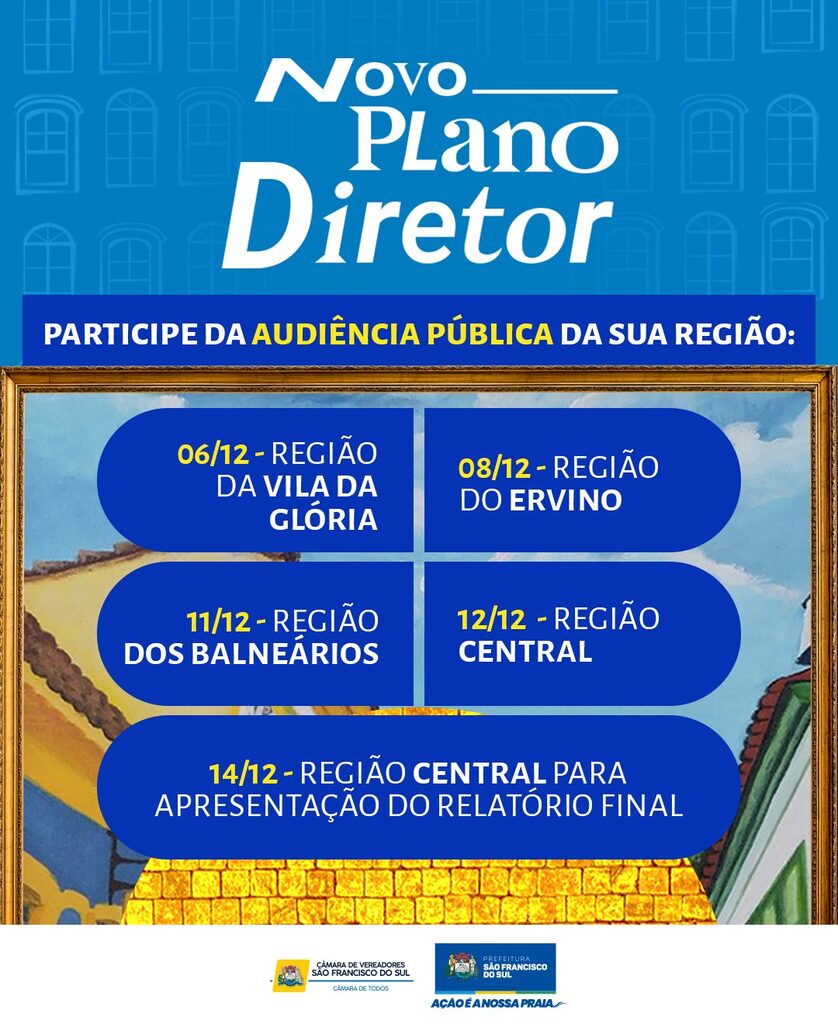 Datas das audiências Públicas do Plano Diretor em São Francisco do Sul