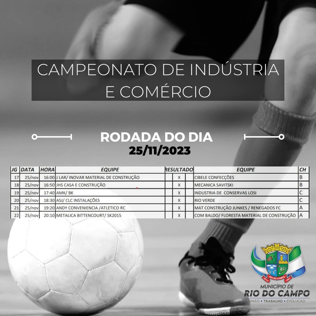 Próxima rodada do Campeonato Aberto da Indústria e do Comércio de Rio do Campo