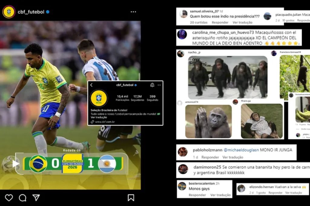  - Perfil da CBF recebe ataques racistas no Instagram após derrotas para a Argentina — Foto: Reprodução