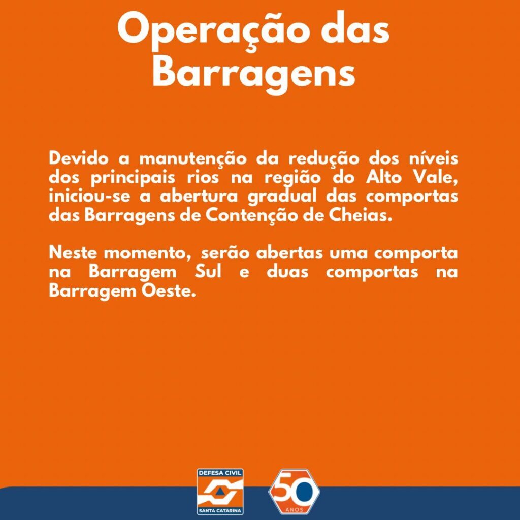 Tribuna Do Vale Regional Defesa Civil Inicia Abertura Das Comportas Das Barragens De Taió E 5750