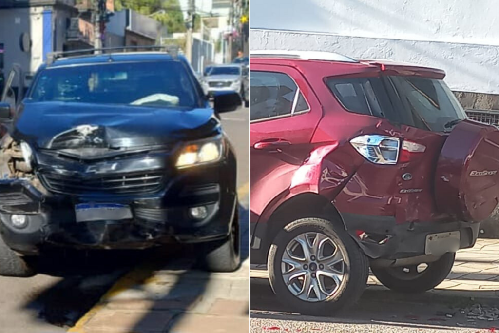 Motorista perde o controle de caminhonete e colide contra carro estacionado no Centro de Santa Maria