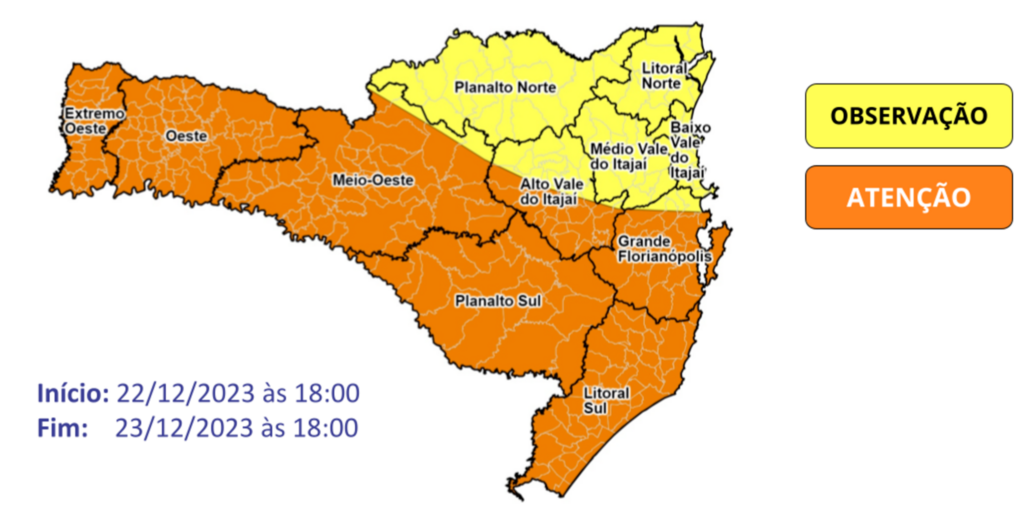 Defesa Civil alerta para temporais com chuva intensa entre a sexta-feira e o sábado