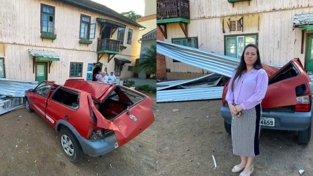 Claudineia e o carro destruído nesta terça-feira (8) - 
