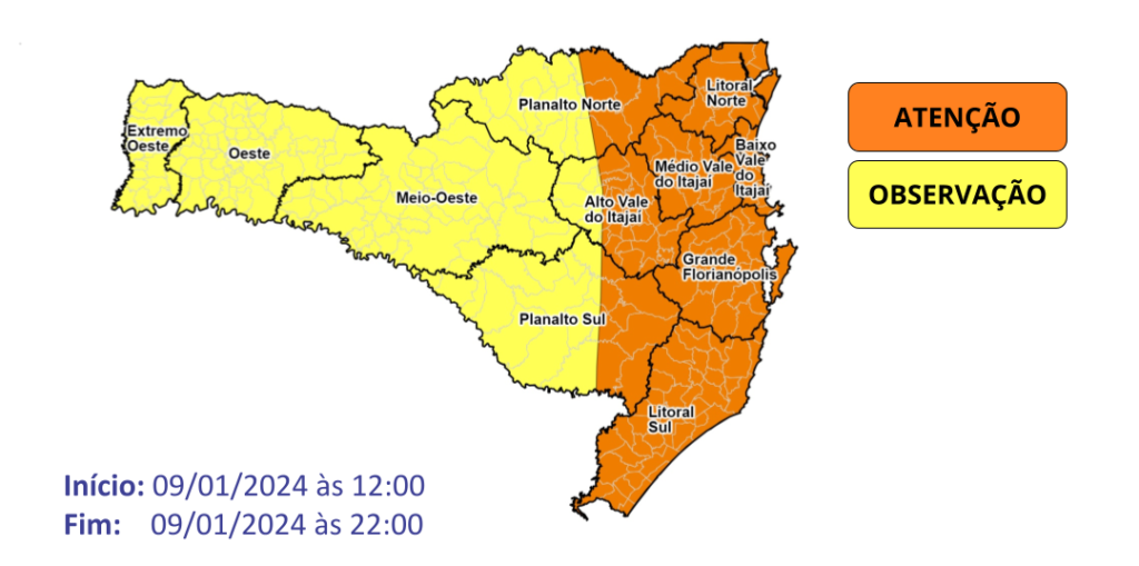 Previsão de tempo da Defesa Civil indica temporais e chuva intensa nesta terça