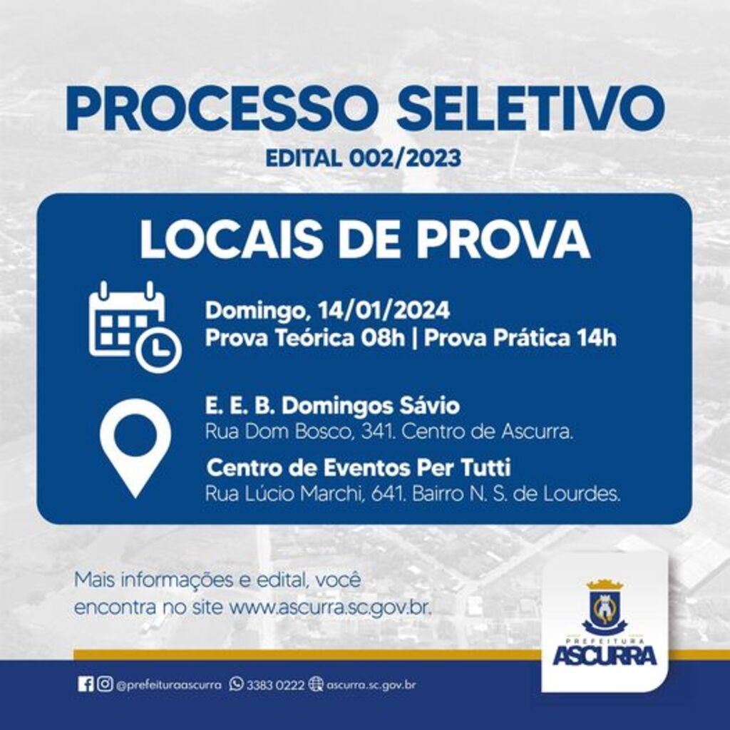 Provas do Processo Seletivo 02/2023 acontecem no próximo domingo.