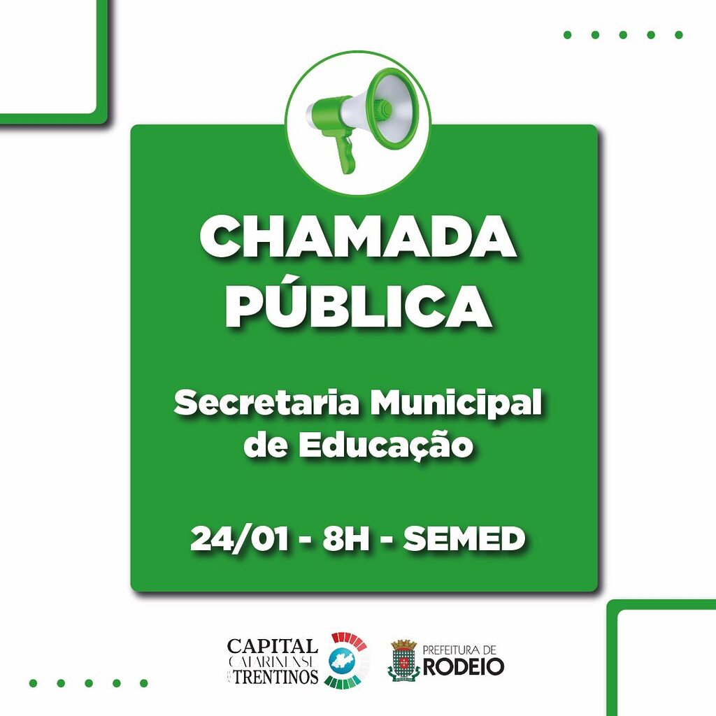 Nesta quarta-feira, 24 de janeiro, 8h na Secretaria Municipal de Educação (Rua Barão do Rio Branco, 1069, centro de Rodeio)