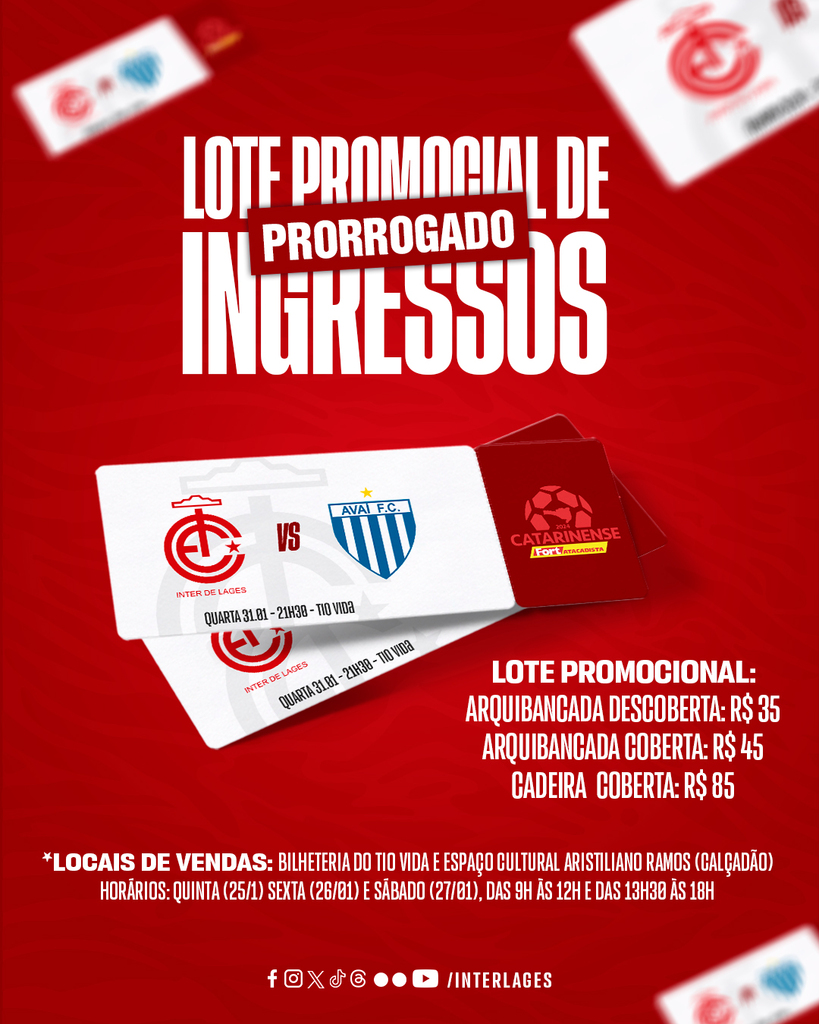 Vendas de ingressos promocionais para Inter x Avaí vão até sábado