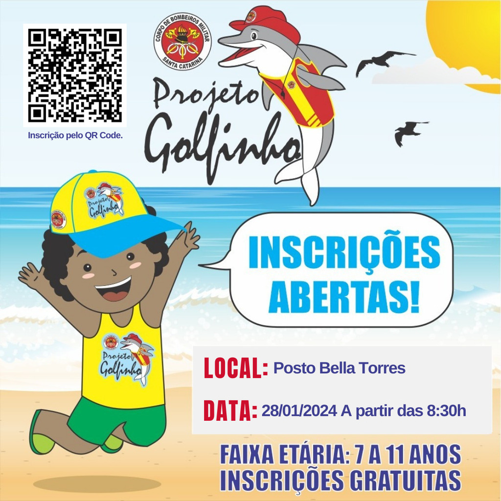 CORPO DE BOMBEIROS DE PASSO DE TORRES ABRE INSCRIÇÕES PARA O PROJETO GOLFINHO