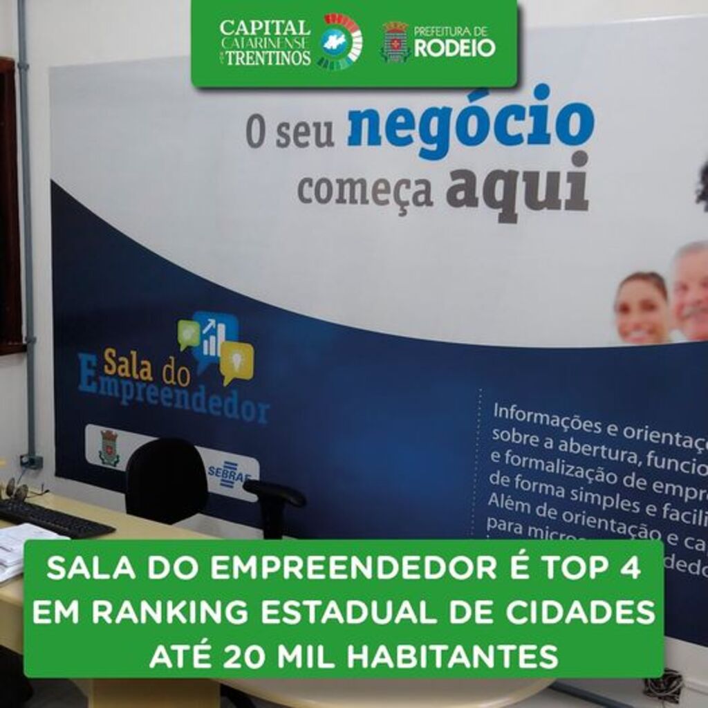 SALA DO EMPREENDEDOR É TOP 4 NO RANKING ESTADUAL DE CIDADES ATÉ 20 MIL HABITANTES