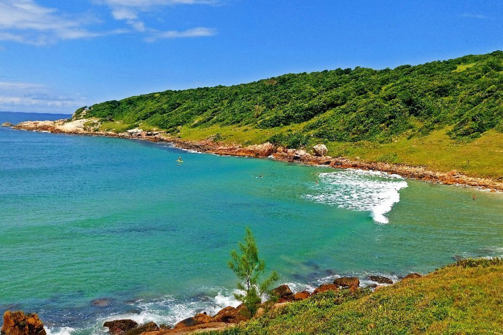  - Banhistas na praia de Canasvieiras, em Florianópolis — Foto: Juan Todescatt