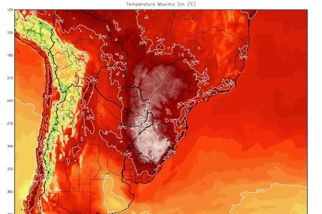  - Domo de Calor promove temperaturas acima dos 40ºC. – Foto: MetSul Meteorologia/Divulgação