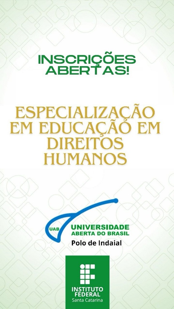 Inscrições abertas para Especialização EAD em Educação em Direitos Humanos pelo IFSC através do Polo UAB de Indaial