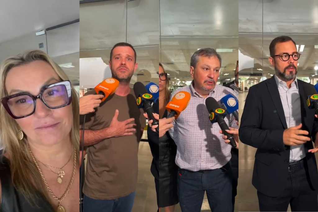 Réus e advogados se reúnem em frente ao Foro de Porto Alegre em protesto à suspensão do novo júri do caso Kiss