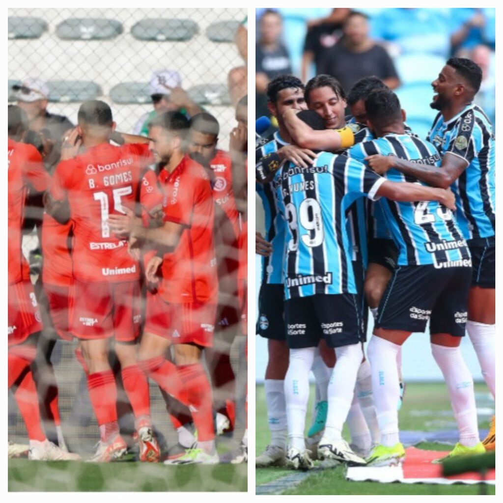 Montagem sobre fotos de divulgação de Inter e Grêmio - 