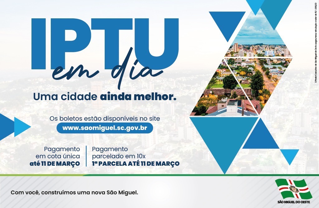 Cota única ou primeira parcela do IPTU 2024 vence na segunda-feira