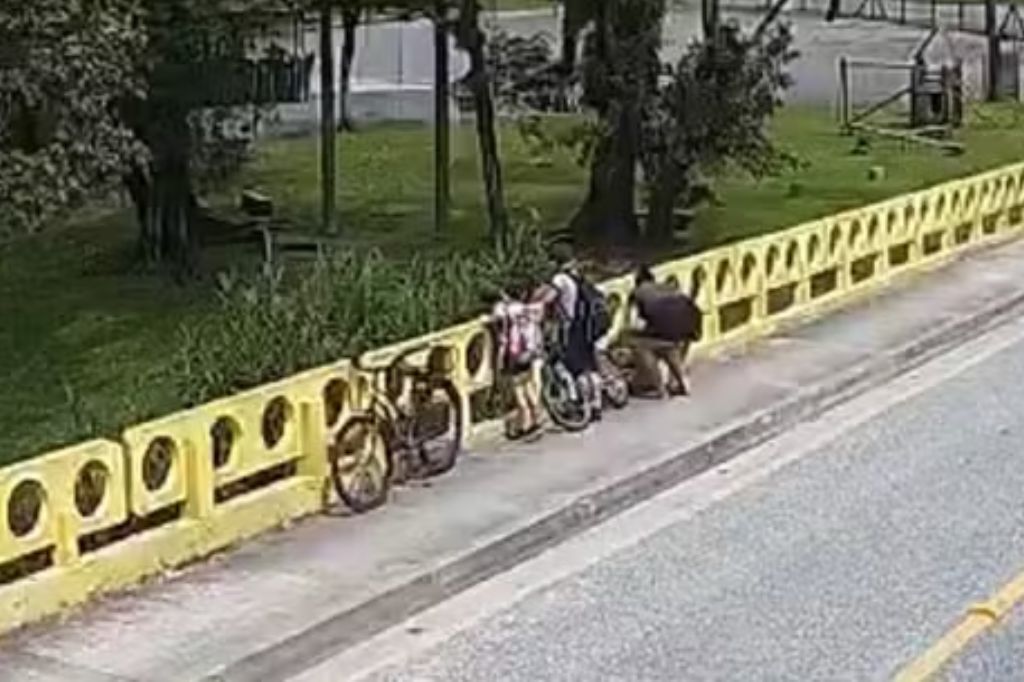  - Mulher joga próprio cachorro de ponte na frente dos filhos em Joinville — Foto: Reprodução/Polícia Civil