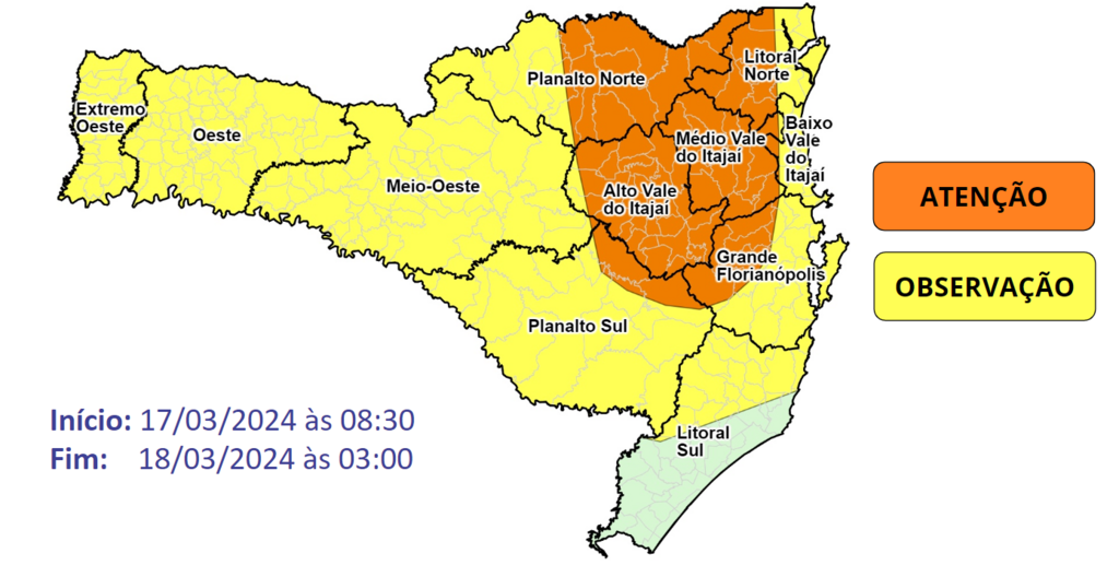 Defesa Civil alerta para a possibilidade de temporais e chuva intensa