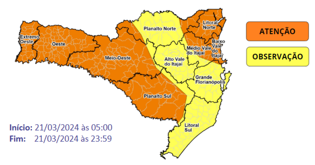 Frente fria traz chuva e temporais com vento intenso para SC