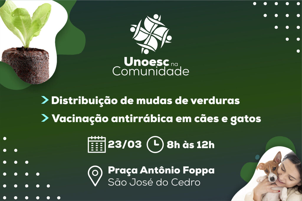 Unoesc na Comunidade realizará vacinação de cães e gatos e distribuição de mudas de verduras