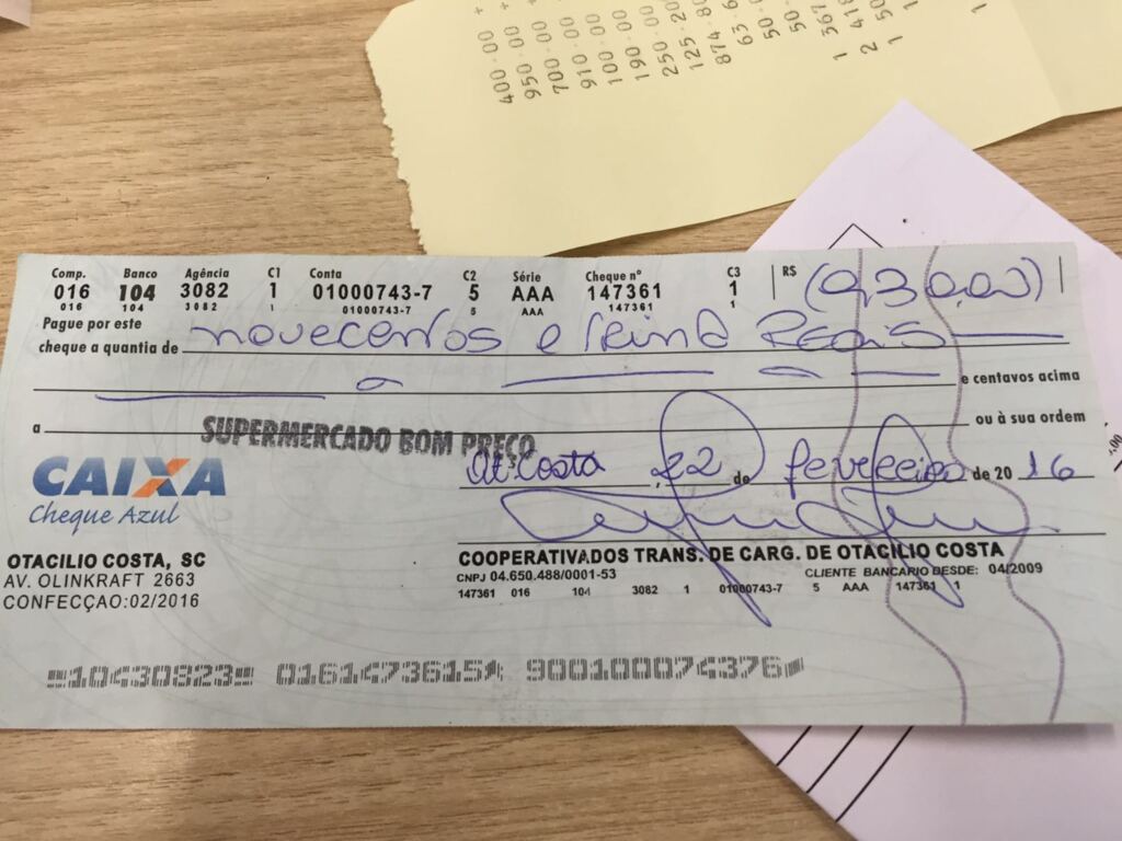 Cheques clonados vêm sendo repassados ao comércio de Otacílio Costa