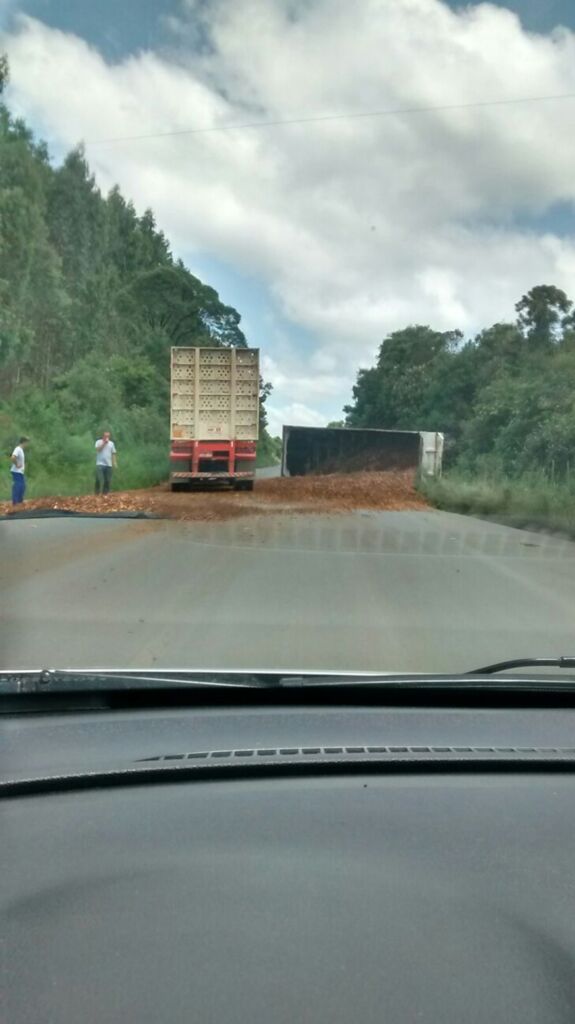 Bitrem tomba na SC 114 e pista ficou parcialmente interditada